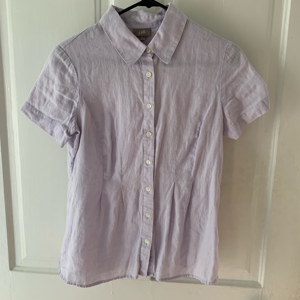 J Jill small 100% linen lavender button down
